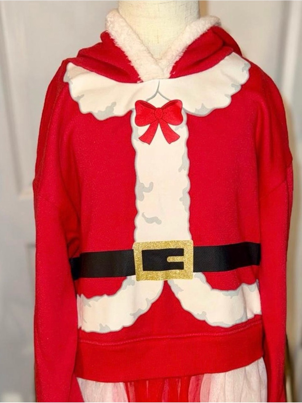 Kids Santa-Inspired Red Costume Hoodie  dress - Festive Holiday Outfit